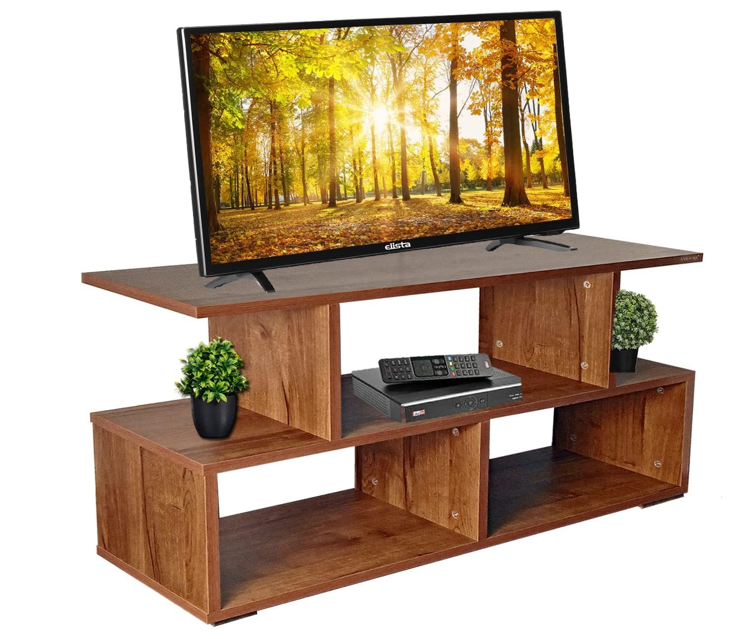 AAROORA Engineered Wood TV Entertainment Unit with Storage Shelf (Wallnut Finish), 30 x 90 x 55 CM